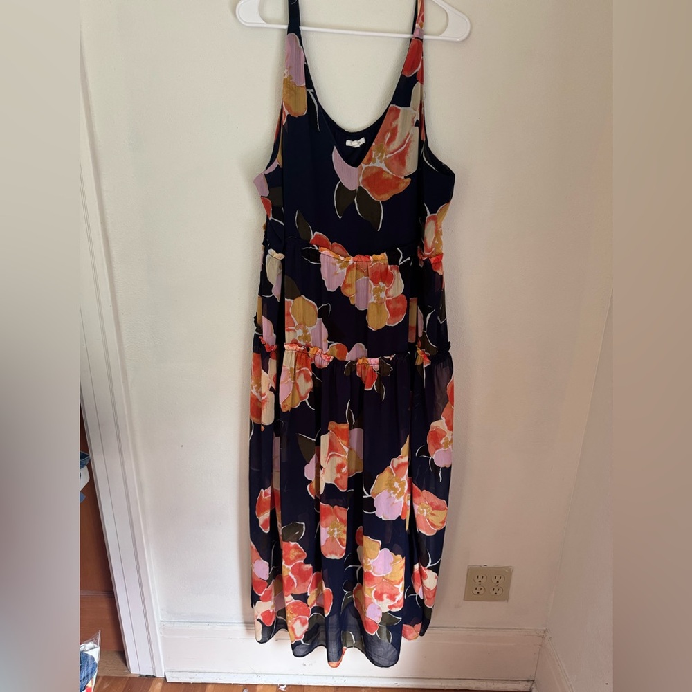 Maurices Navy Floral Maxi‎ Dress Spring Chiffon Flowy vacation Wedding guest